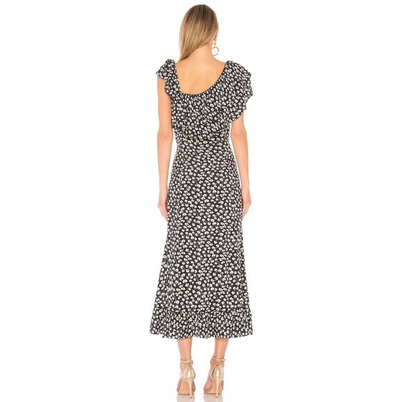 Ganni Roseburg Crepe Dress Maxi Tie Strap Total Eclipse Navy Leaf Print US 4 - Picture 7 of 16